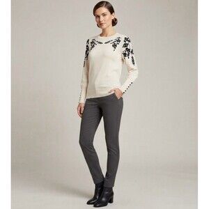 NWT Oliver.O Cream Black Floral Long Sleeve Crew Neck Sweater Size Large L NEW